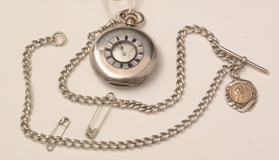 Lot 162 - A silver cased half-hunter pocket watch and double Albert chain