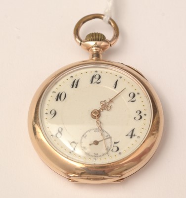 Lot 117 - An early 20th Century yellow-metal cased open-faced fob watch