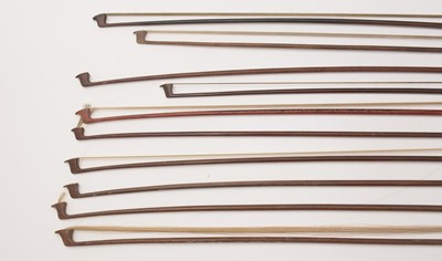 Lot 831 - A bundle of ten violin bows