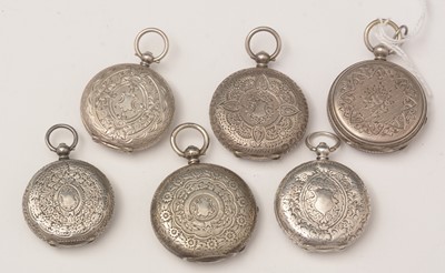 Lot 174 - A collection of antique white-metal cased fob watches