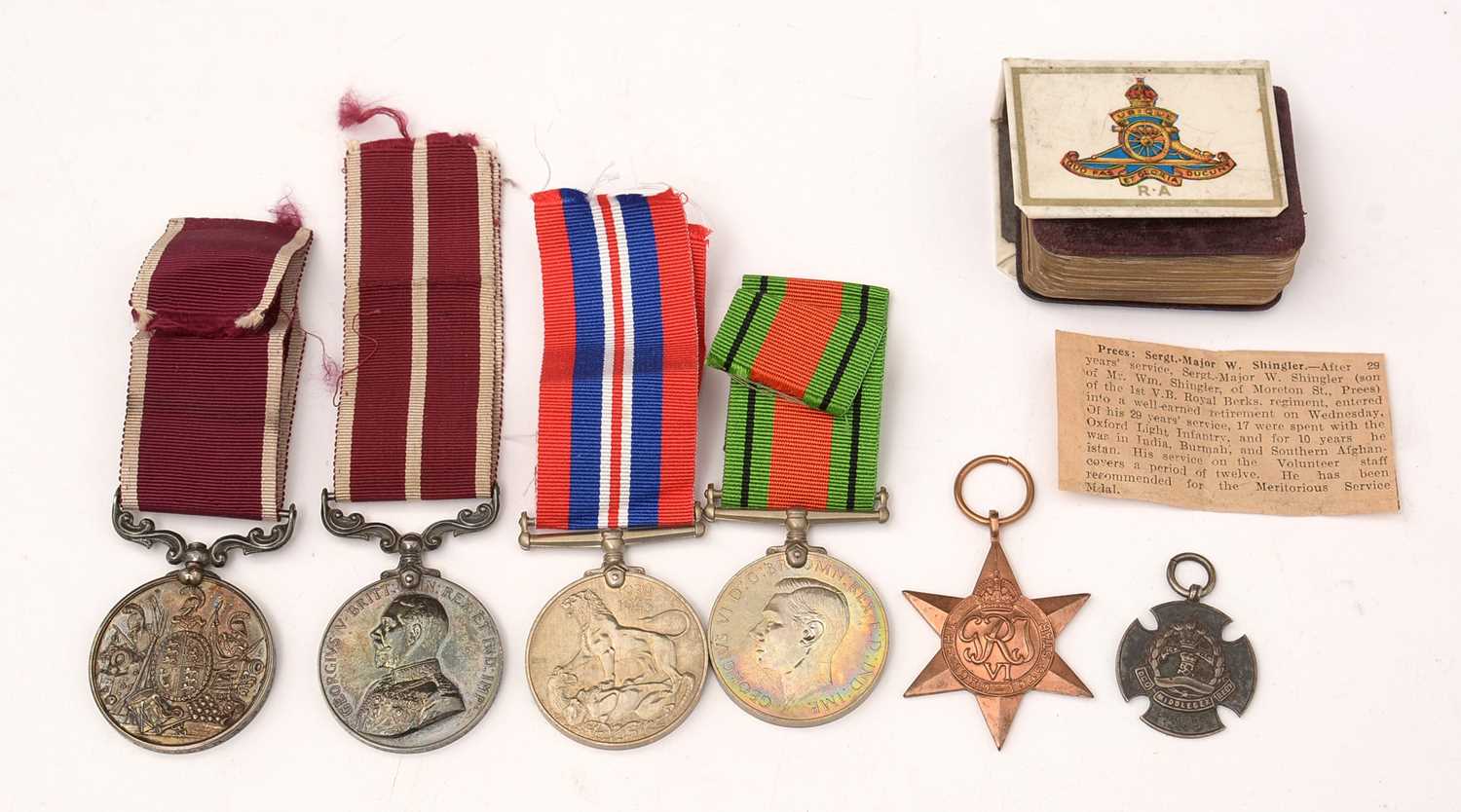 Lot 422 - Group of medals presented to Sgt-Major W Shingler