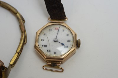 Lot 121 - Four 9ct gold and yellow-metal cased wristwatches