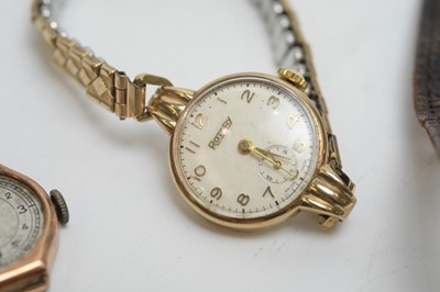 Lot 121 - Four 9ct gold and yellow-metal cased wristwatches