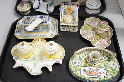 Lot 313 - Selection of ceramic inkwells and inkstands.