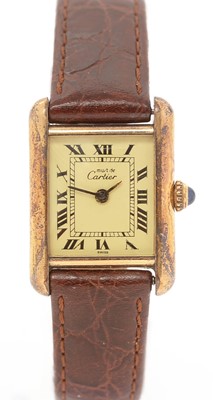 Lot 42 - Must de Cartier Vermeil Tank: a silver-gilt cased lady's wristwatch
