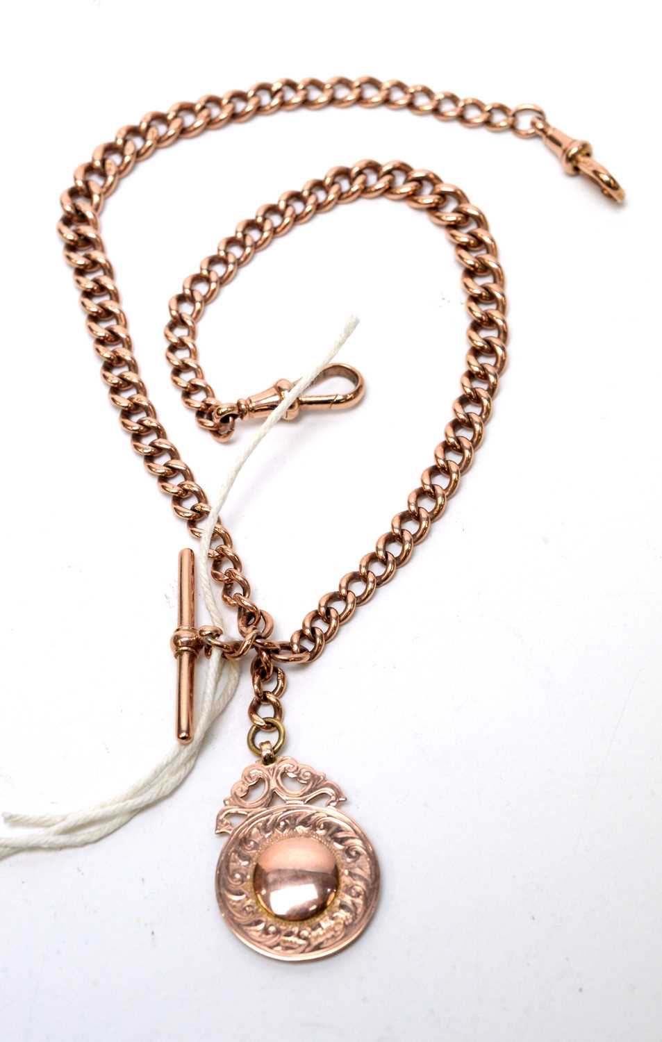 Lot 112 - A 9ct rose gold double "Albert" watch chain
