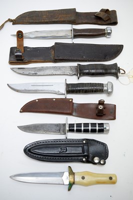 Lot 473 - A selection of knives, including a Japanese knife stamped 'Ka-Bar'; and four others.