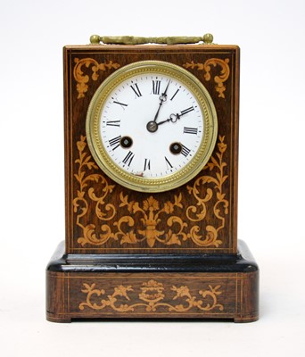 Lot 565 - French inlaid rosewood mantel clock.