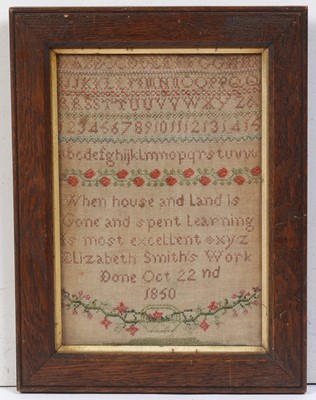 Lot 770 - A 19th Century verse sampler by Elizabeth Smith