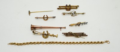 Lot 135 - Antique gold and yellow-metal bar brooches and a rope-twist bracelet