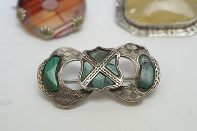 Lot 136 - Victorian and later hardstone and white-metal brooches