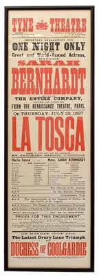 Lot 678 - A theatrical poster for a Newcastle Tyne Theatre production starring Sarah Bernhardt