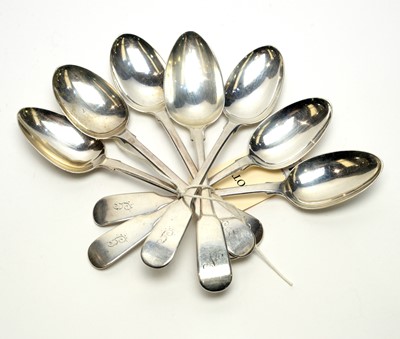 Lot 199 - Seven Georgian silver dessert spoons