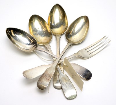 Lot 201 - Georgian and Victorian silver and other tablespoons and a fork