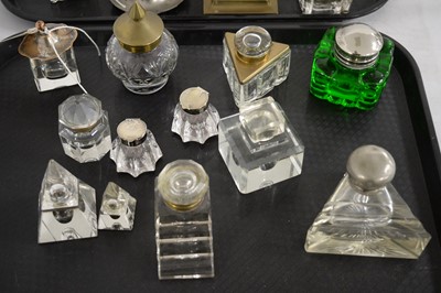 Lot 323 - Selection of silver-plated inkstands; and brass and glass inkwells.