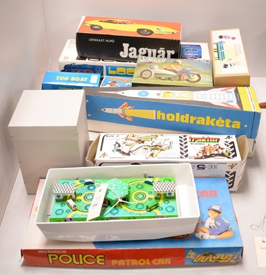 Lot 332 - Selection of tinplate, clockwork and other model vehicles and toys.