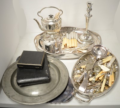 Lot 370 - Selection of silver-plated ware; and a pewter charger.