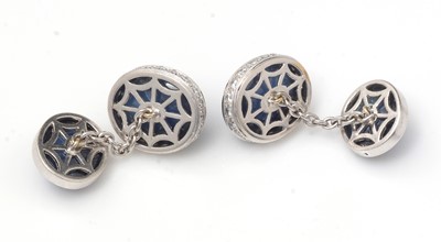 Lot 128 - A fine pair sapphire and diamond cufflinks