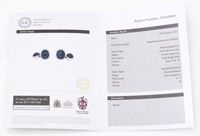 Lot 128 - A fine pair sapphire and diamond cufflinks
