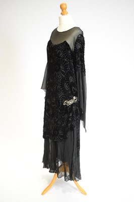 Lot 808 - A 1920s flocked velvet and crepe dress evening dress