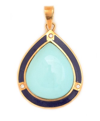 Lot 53 - A turquoise, enamel and diamond pendant