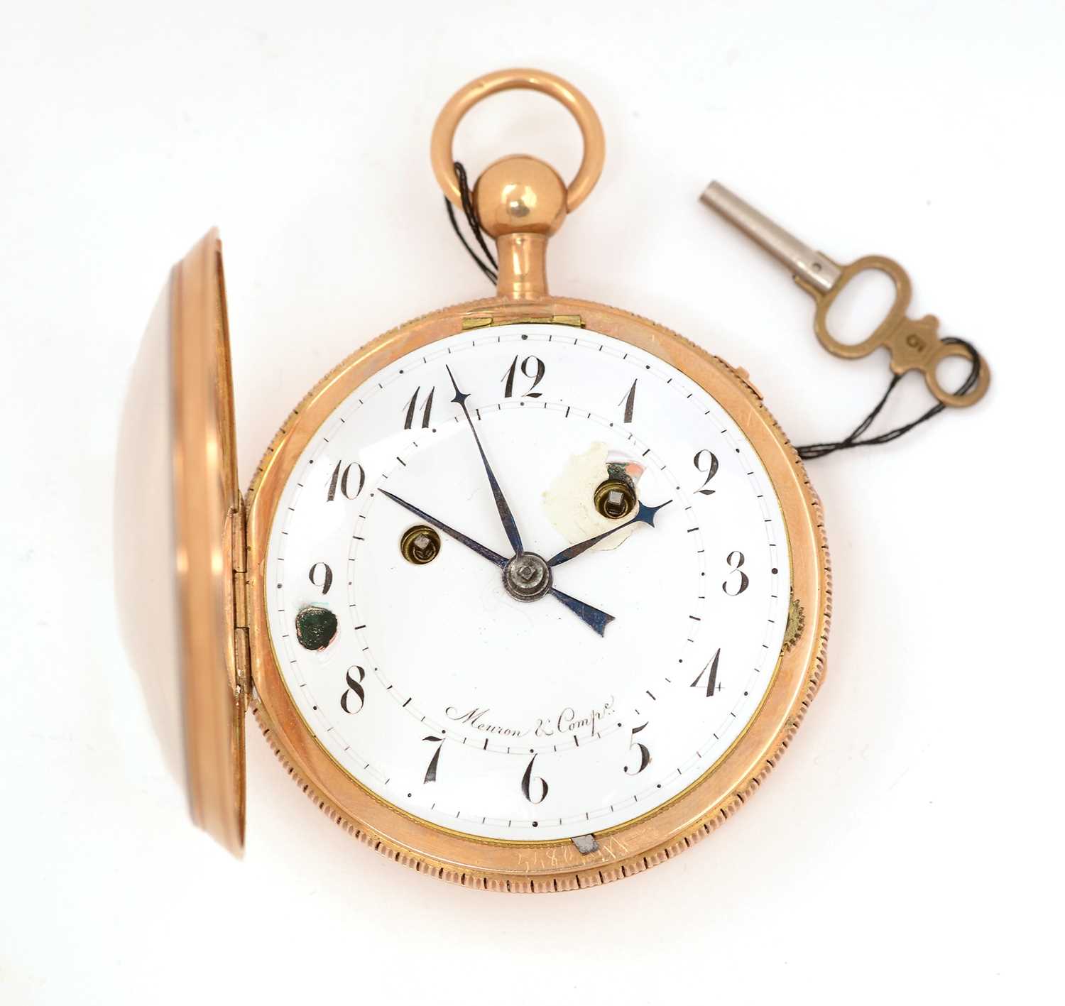 Lot 44 - Meuron & Comp: a yellow metal cased alarm and repeating pocket watch