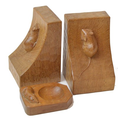 Lot 588 - A pair of Robert 'Mouseman' Thompson bookends and an ashtray
