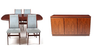 Lot 395 - Danish Skovby  rosewood sideboard and matching extending dining table: and four Farstrup beech chairs