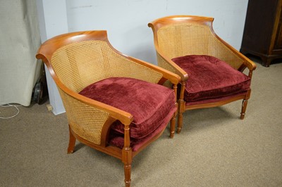 Lot 49 - Modern mahogany Bergere sofa and two armchairs.