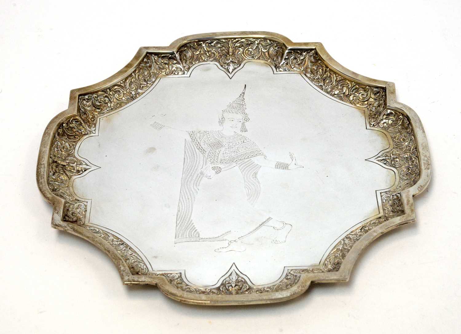 Lot 172 - An Indian white metal salver, by F.W. Margrett, Bangkok