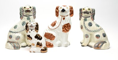 Lot 511 - Pair Staffordshire lustre dogs, two others.