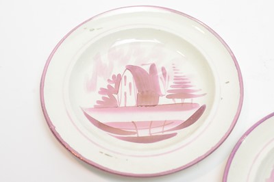 Lot 513 - Three Wedgwood pink lustre pearlware plates