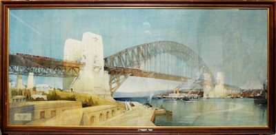 Lot 196 - Cyril Arthur Farey FRIBA - watercolour - Sydney Harbour Bridge