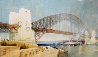 Lot 196 - Cyril Arthur Farey FRIBA - watercolour - Sydney Harbour Bridge