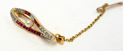 Lot 132 - A late Victorian ruby, diamond and pearl brooch