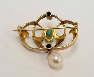 Lot 134 - Murrle Bennett & Co: a turquoise and pearl brooch