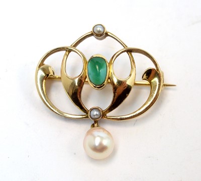Lot 134 - Murrle Bennett & Co: a turquoise and pearl brooch