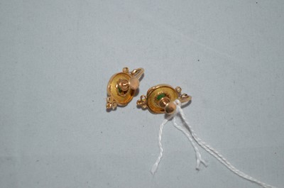 Lot 250 - A green stone gold earrings