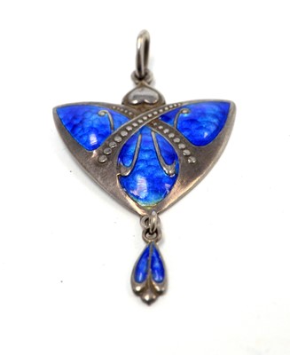 Lot 140 - An Arts and Crafts silver and blue enamel pendant