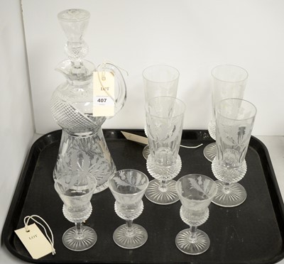 Lot 407 - Edinburgh crystal thistle pattern glasses and decanter