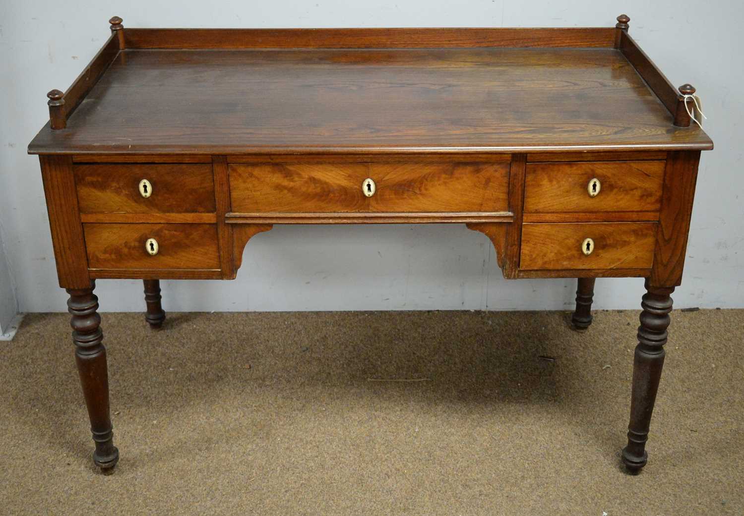 Lot 16 - 19th C and later elm, beechwood and mahogany desk.