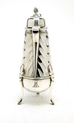 Lot 586 - An Edwardian silver chocolate pot, by Pairpoint Brothers