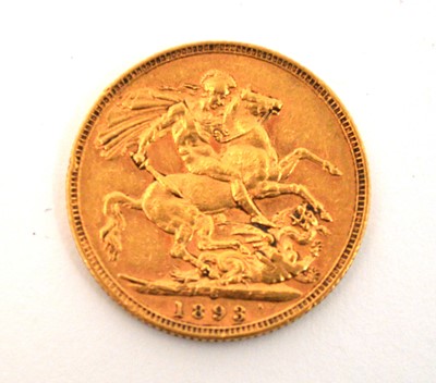 Lot 103 - A Australian Queen Victoria gold sovereign, 1893.