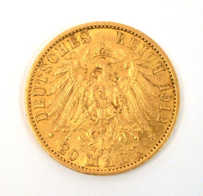 Lot 113 - A Wilhelm II gold 20 mark, 1912.