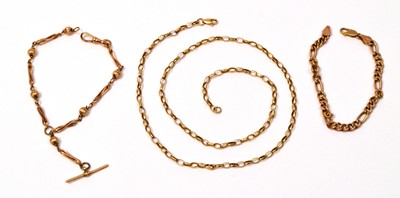 Lot 128 - Gold bracelets and chain.
