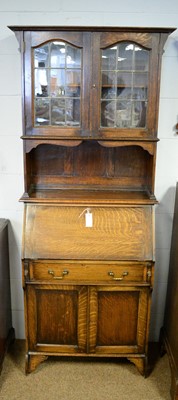 Lot 19 - Early 20th C oak bureau cabinet.