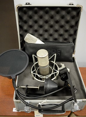 Lot 511 - Two Studio microphones, one with case; and two breath guards.