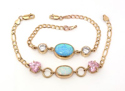 Lot 309 - Two synthetic opal and 9ct yellow gold bracelets