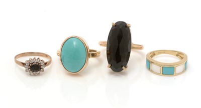 Lot 321 - Onyx and turquoise rings.