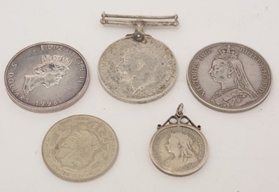 Lot 381 - WWI medal and other coins.